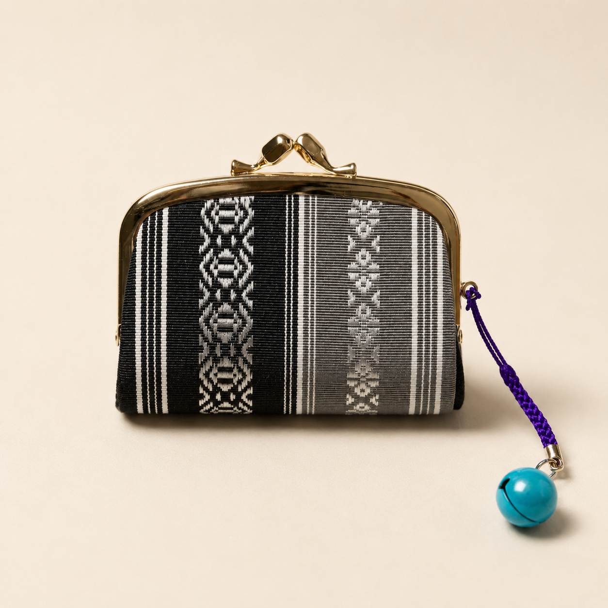 Hakata-ori Date Gama-guchi Clasp Purse — Kenjō Black & Grey