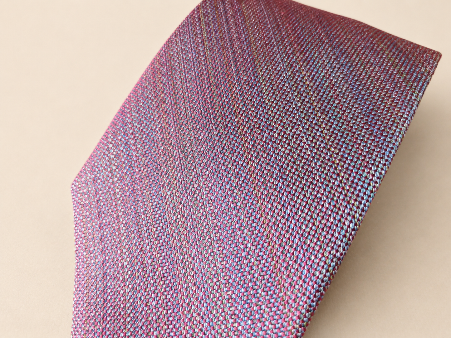 Sanui Hakata-ori mud-dyed silk necktie in wine, weave detail