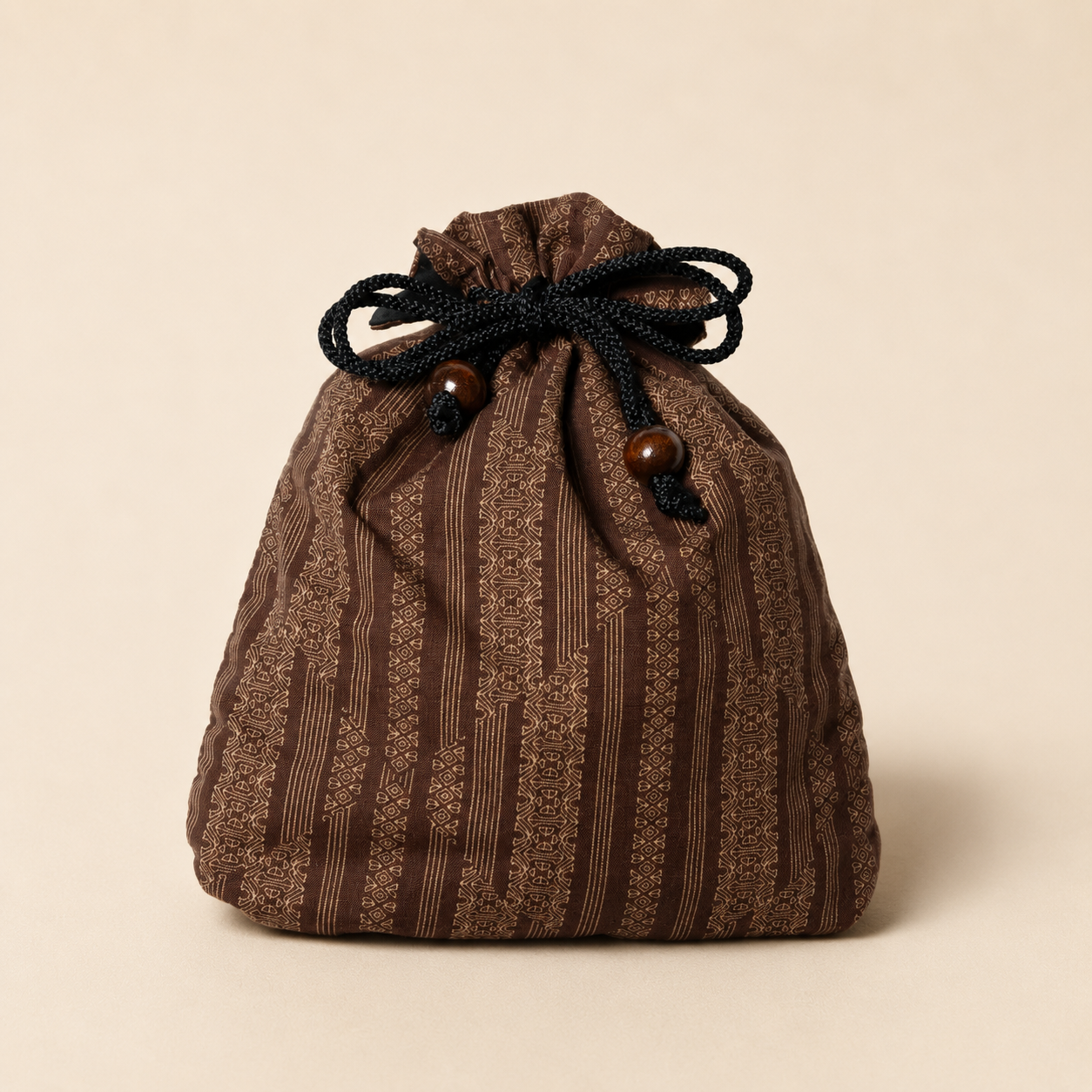 Hakata-ori Kinchaku Drawstring Pouch | Brown Kenjo – Fukuoka Silk
