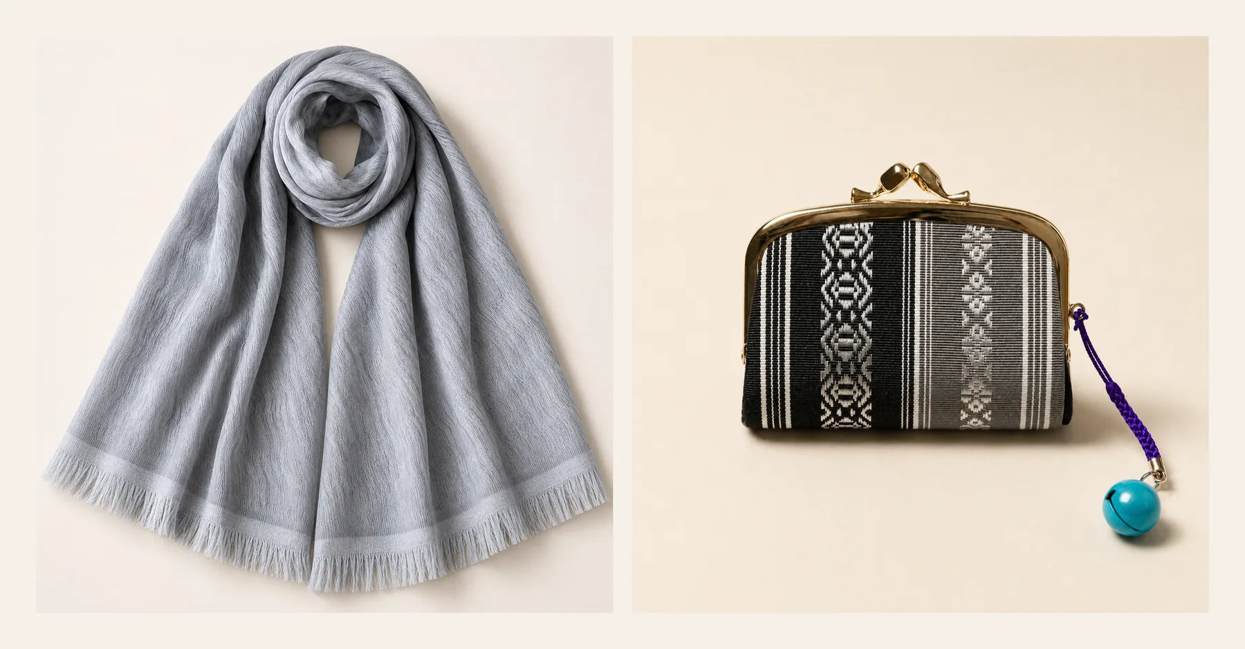 Fukuoka Silk travel gift set with black stole and gamaguchi purse