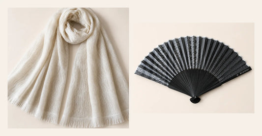 Fukuoka Silk summer gift set with white stole and sensu