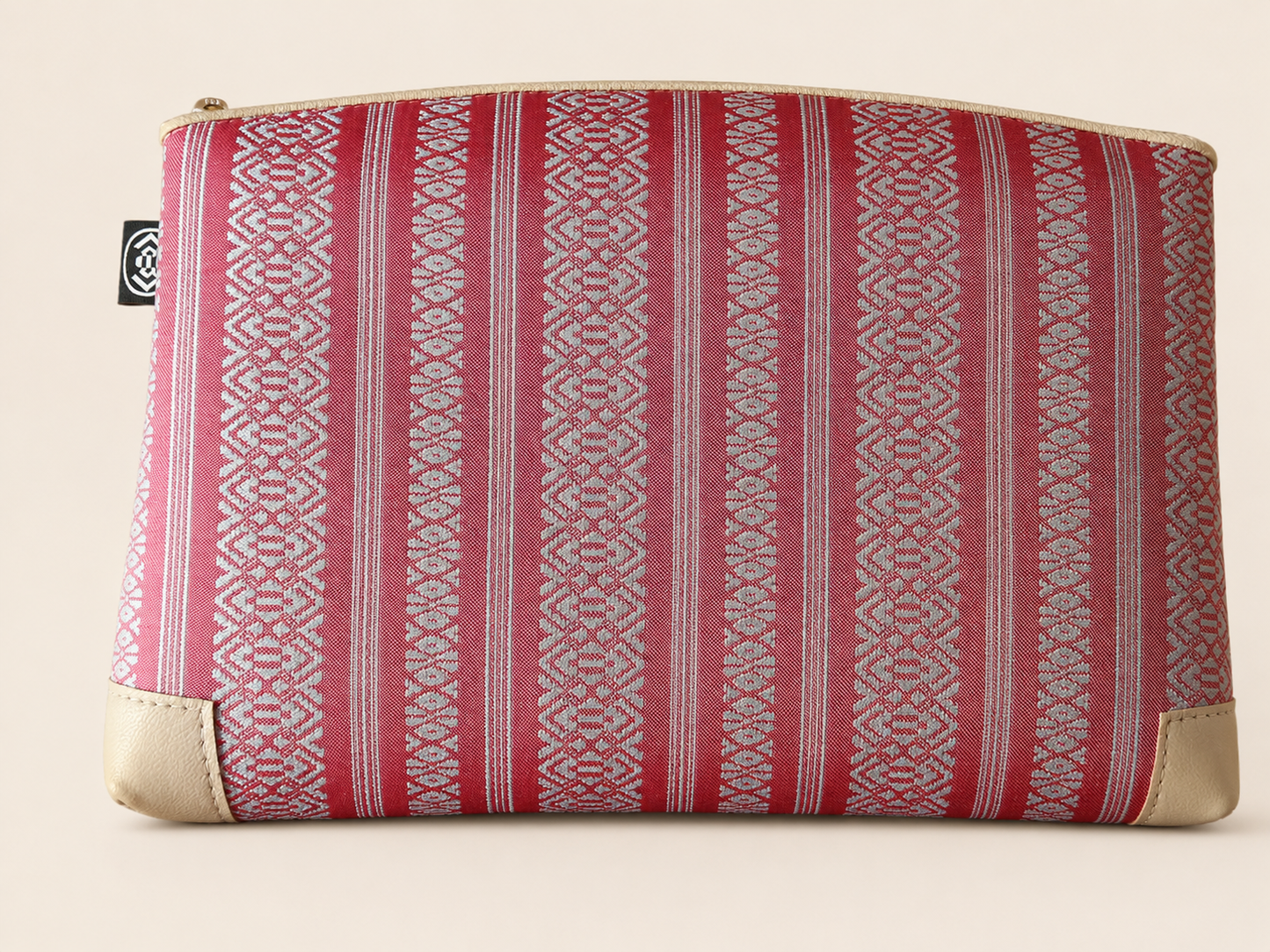 Pink Hakata-ori Kenjo pastel large pouch by Sanui Textile, front view