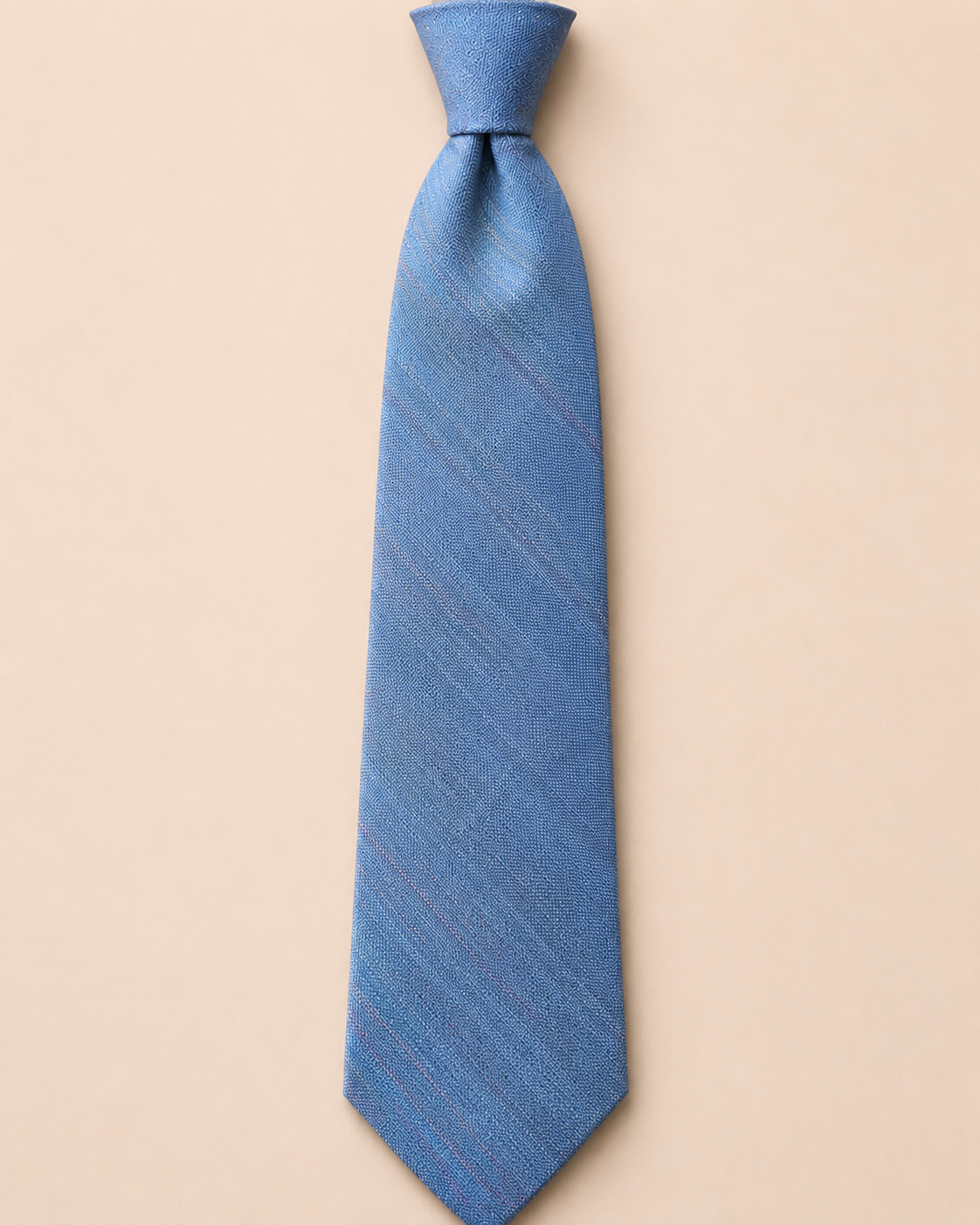 Sanui Hakata-ori mud-dyed silk necktie in navy, full-length view