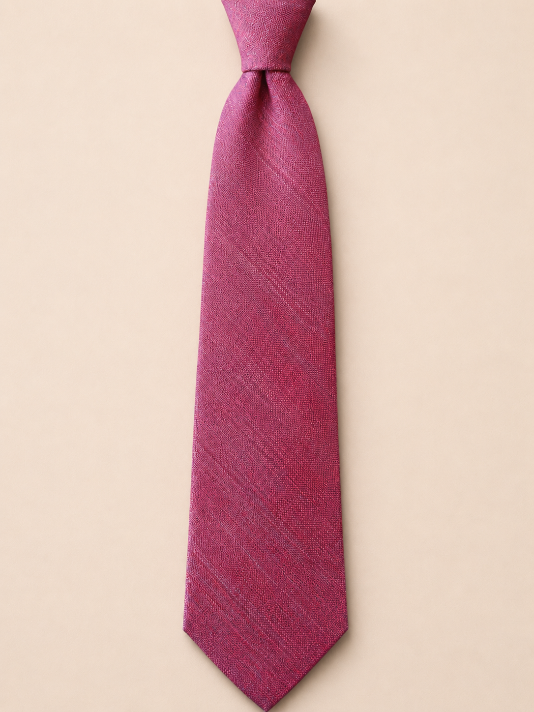 Sanui Hakata-ori mud-dyed silk necktie in wine, full-length view