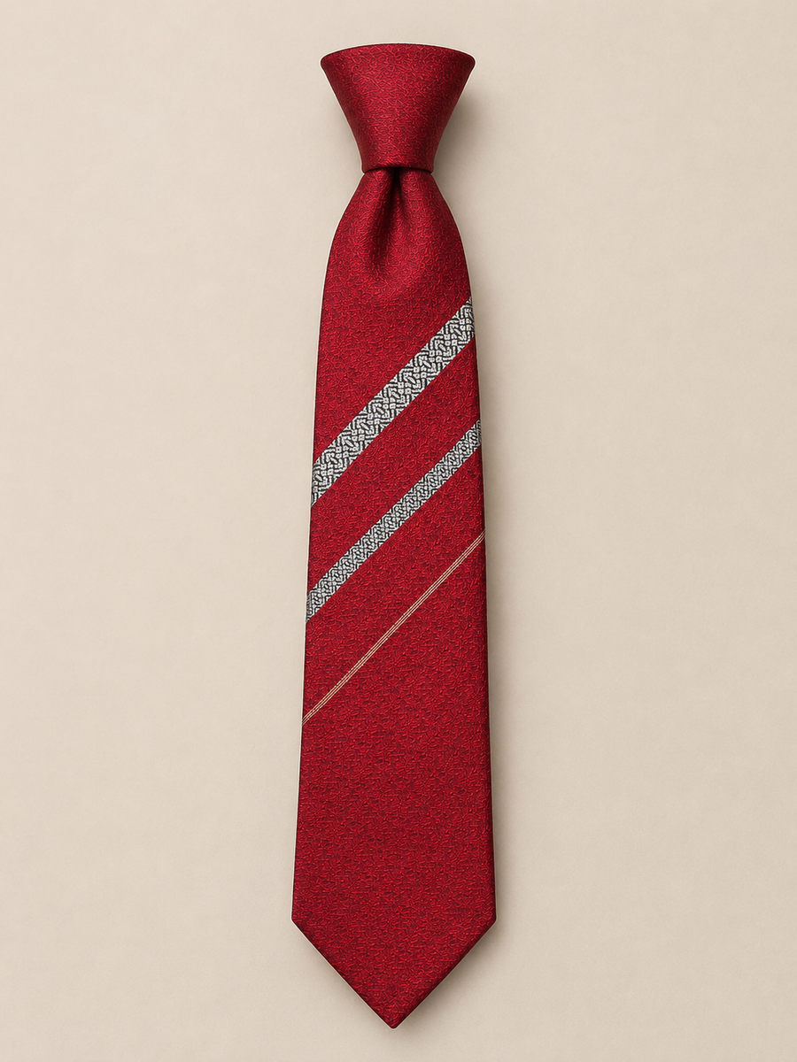 Sanui Hakata-ori slanted Kenjo silk necktie in enji red