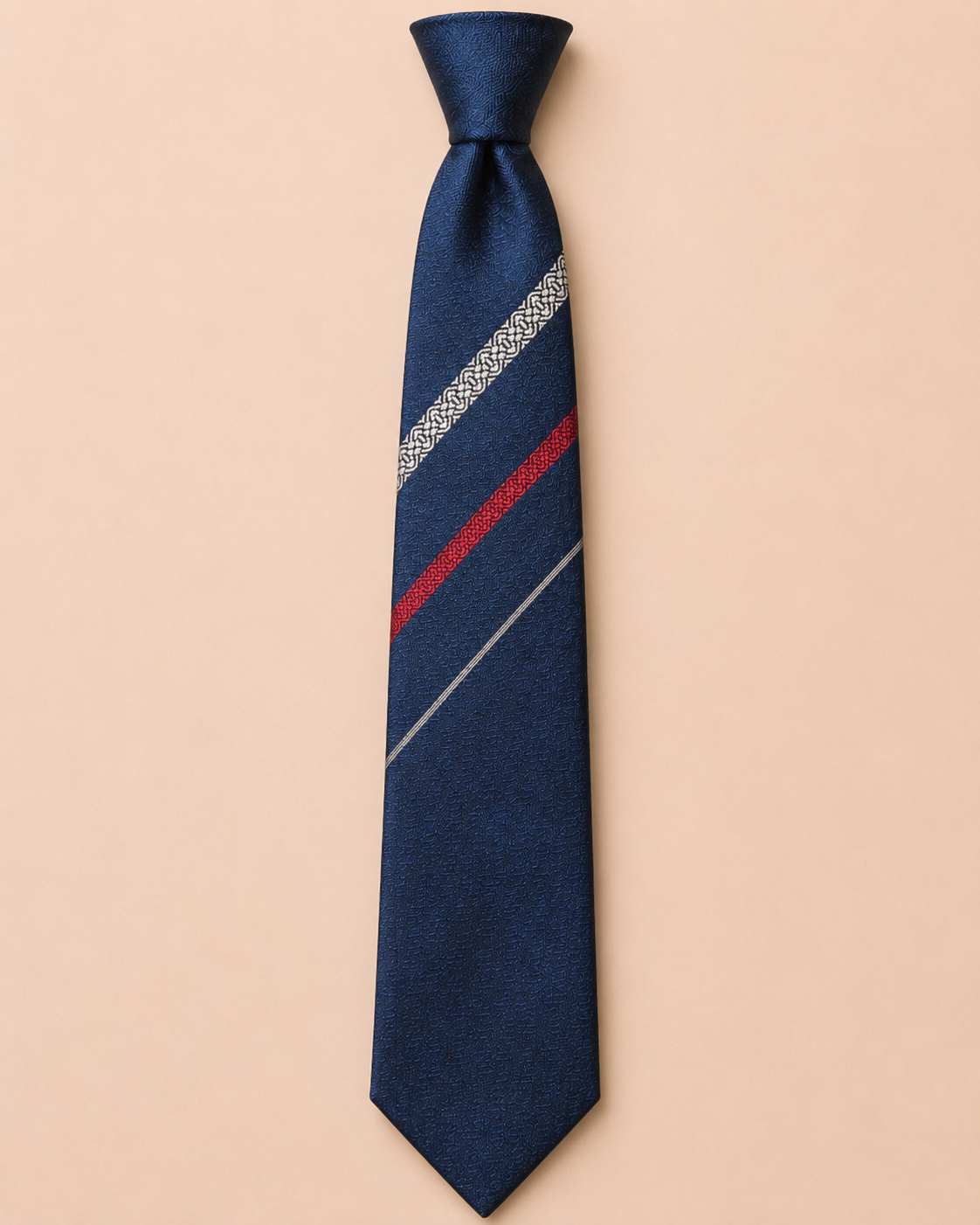 Sanui Hakata-ori slanted Kenjo silk necktie in navy blue