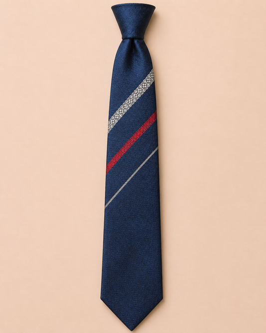 Sanui Hakata-ori slanted Kenjo silk necktie in navy blue